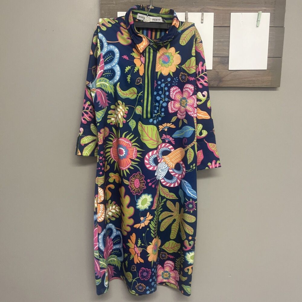 Gretchen Scott Size XS Collared Polo Button Neck Vibrant Floral Shift Dress